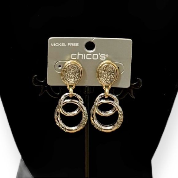 Chico's Two Tone Coin Drop Earrings NWT - Picture 2 of 6